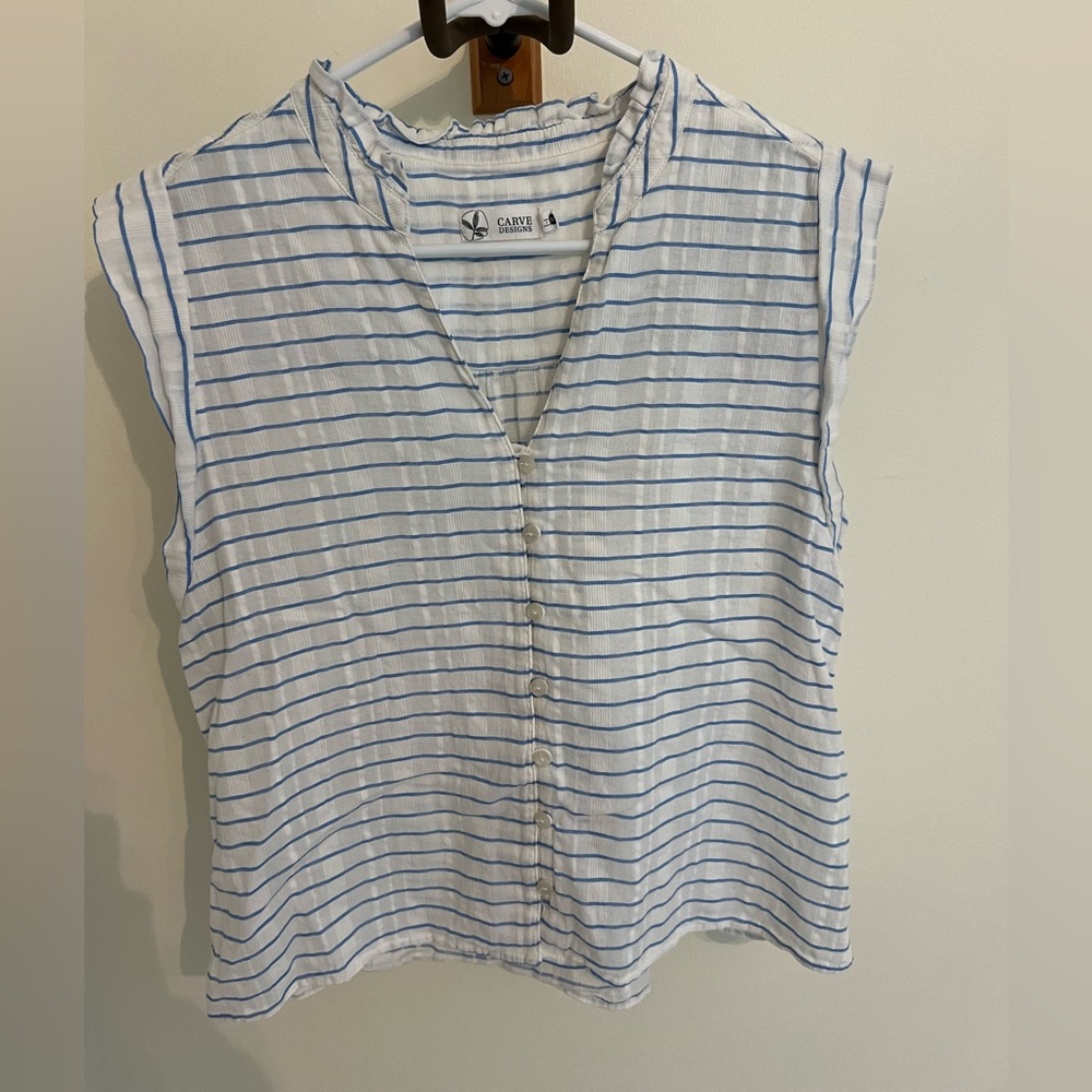 Carve Designs White and Blue Striped Button Down Shirt